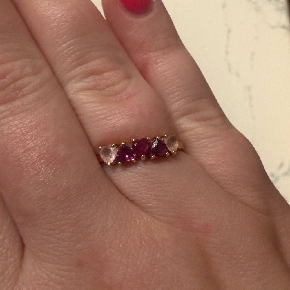 Moon Magic Rose Quartz, garnet & ruby Rhodolite Ring - Crush On You, size 8 - Picture 3 of 5
